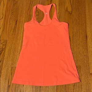 Lululemon v-neck and racer back tank. Coral salmon orange pink.  Long line. Sz 8